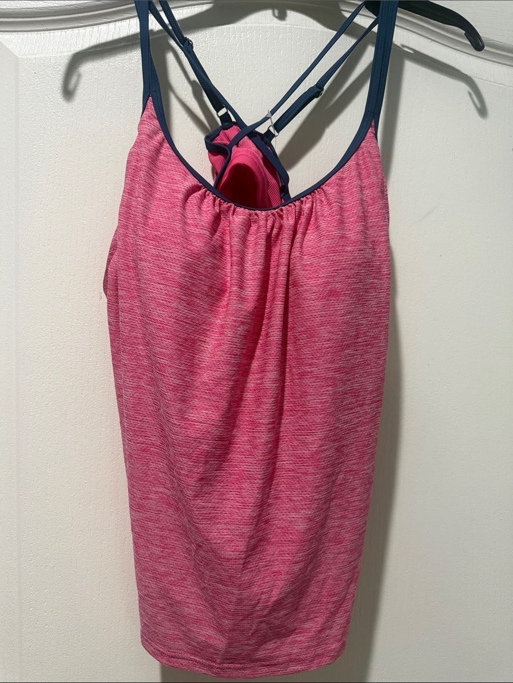 Free Country Heathered Pink One-Piece Swimdress with Navy Straps